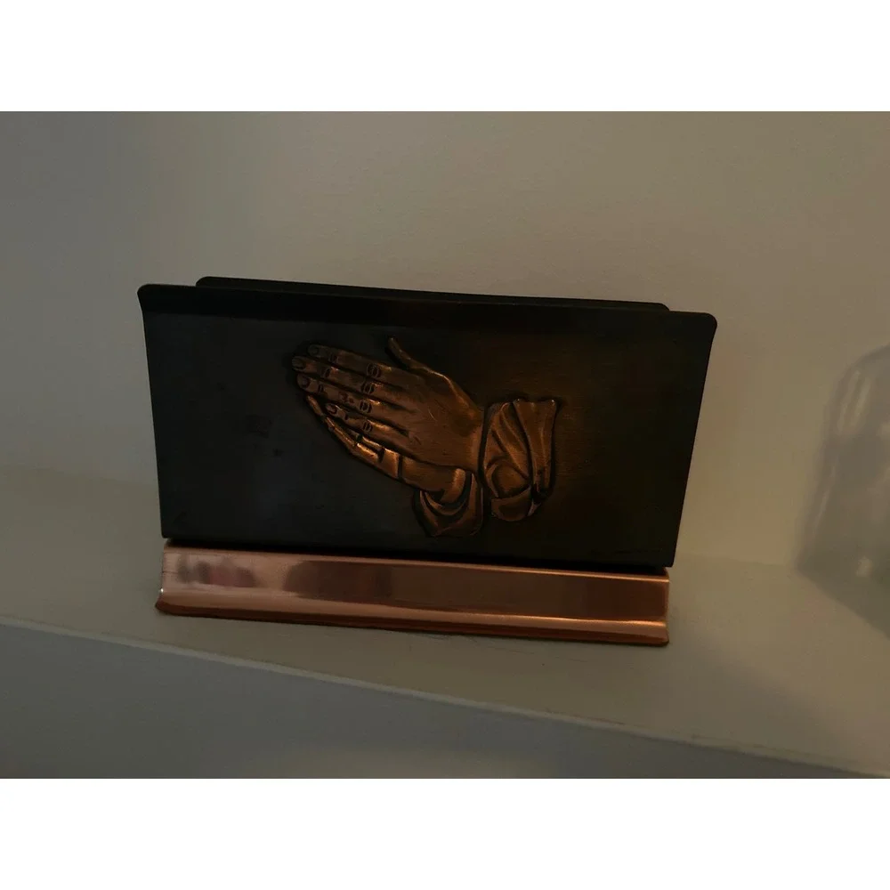 Vintage Copper Praying Hands Napkin Holder Religious Letter Mail Organizer